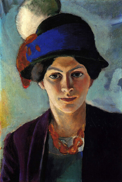 Portrait of the wife of the artist with a hat by Macke